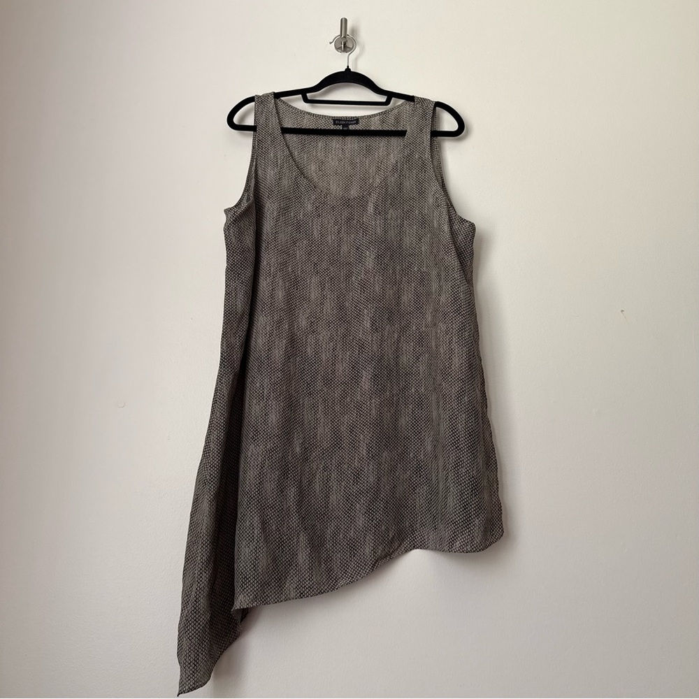 EILEEN FISHER Stone Gray Black Chainette Print Silk Crepe de Chine Tank Top, XL